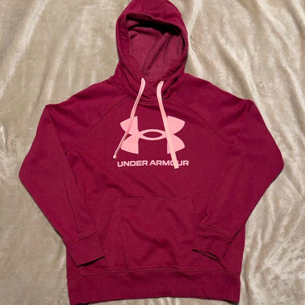 Under Armour Burgundy Hoodie with Light Pink Logo